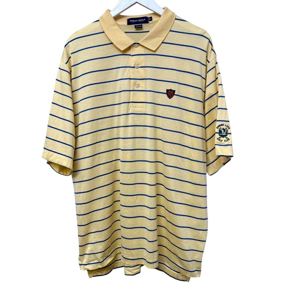POLO RALPH LAUREN Mens Golf Shirt XL Yellow Blue Stripe Spring Lake Club